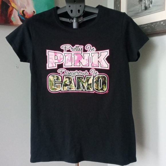 Gildan Tops - Pretty in Pink Dangerous in Camo black Tee